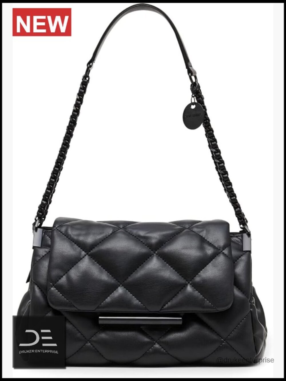 Quilted Flap Shoulder Bag with Faux Leather